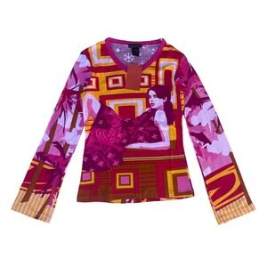 Y2K Deadstock Custo Barcelona Hayes Graphic Long Sleeve Blouse sz S